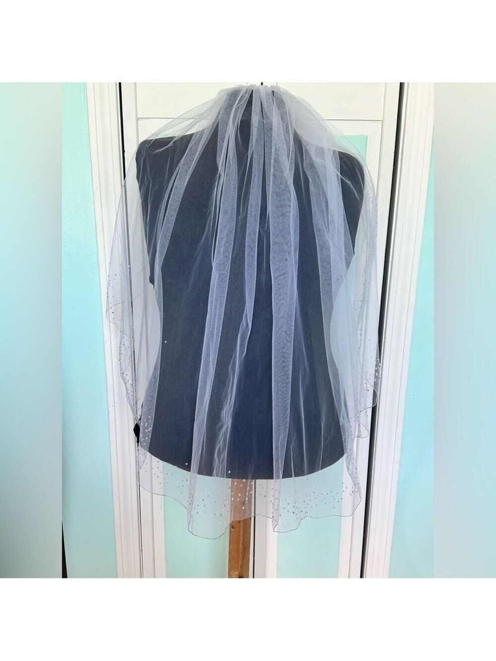 White 36” wedding bridal veil silver beaded NWT